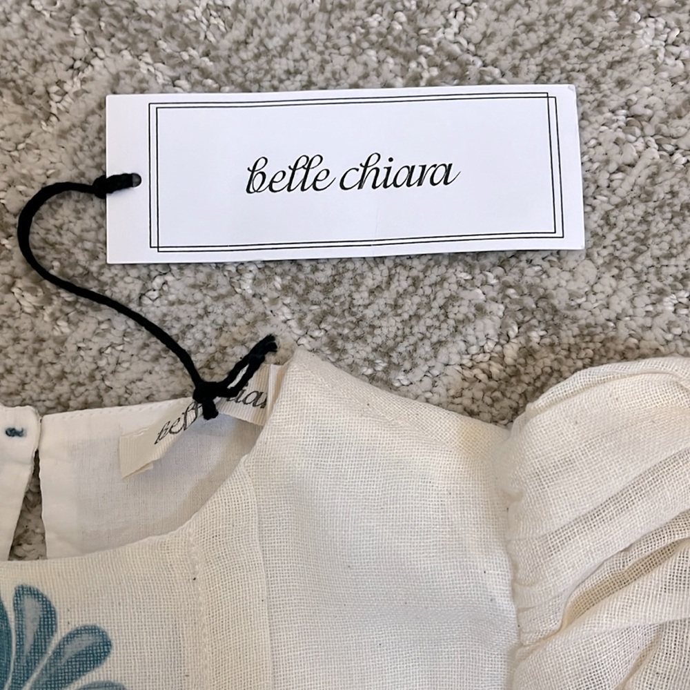 Belle Chiara Girls’ Organic Ivory Vertical Ornamental Border Selene Dress—4Y - Picture 12 of 14